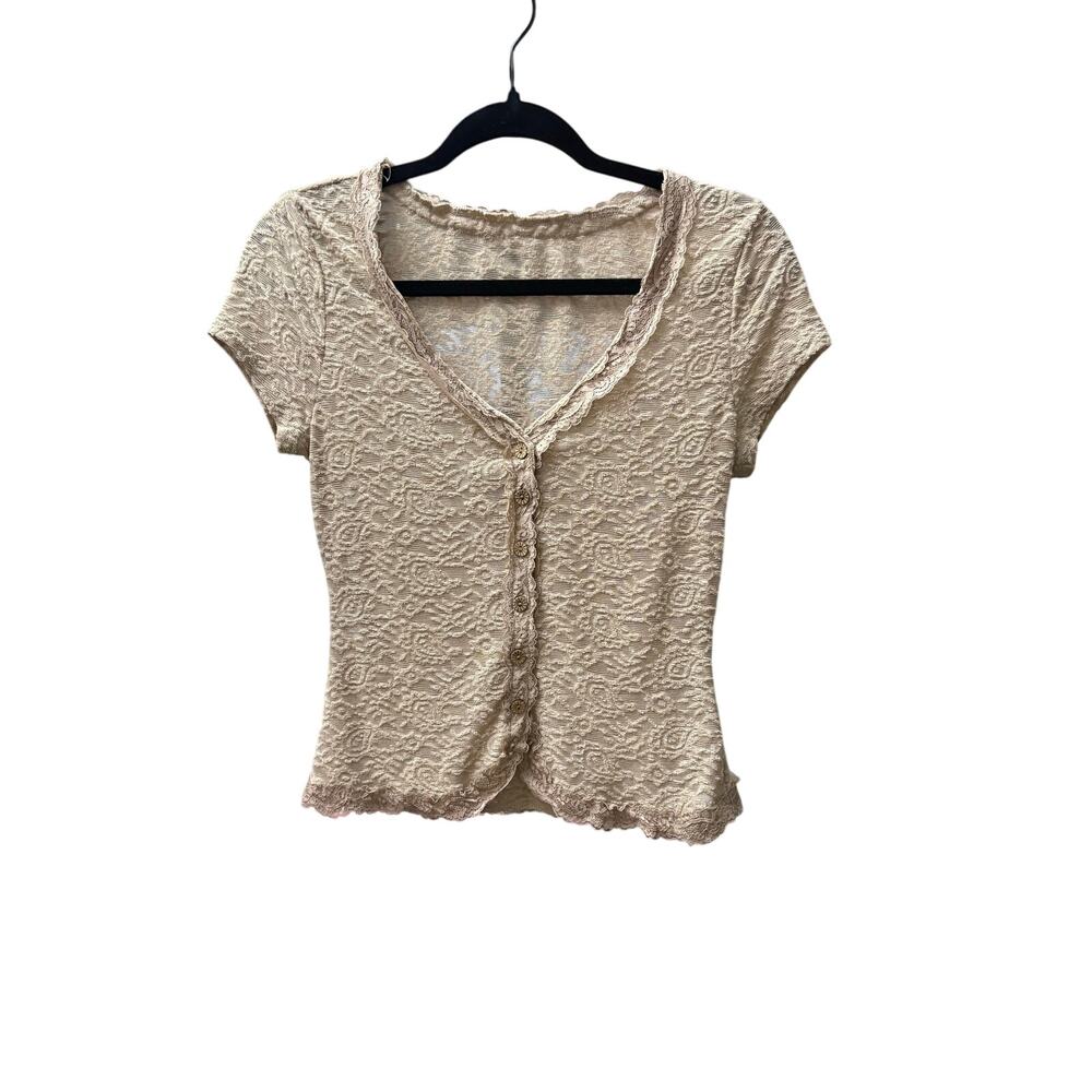 NWOT-M-Bohemela Lace V-Neck Cap Sleeve Top